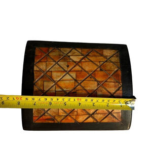 Unique Primitive Inlaid Wooden Box, Old World Vintage